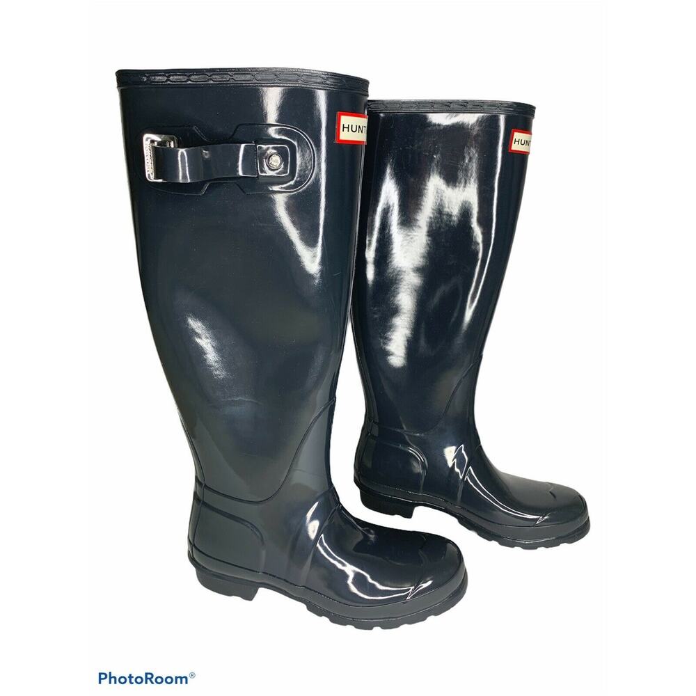 Hunter‎ Original Tall Gloss Rain Boots Navy 5 NEW